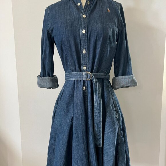 Ralph Lauren Girls Belted Cotton Denim Shirtdress - Picture 2 of 3